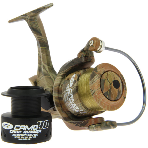NGT CAMO 60 CARP RUNNER FISHING REELS WITH 12LB CAMO LINE+SPARE SPOOL,3BB 